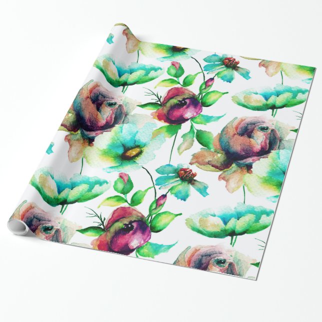 Colourful Flowers Collage Seamless Pattern Wrapping Paper (Unrolled)