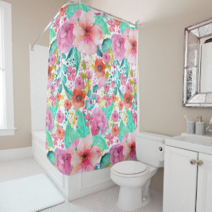 Colourful Flowers Collage Watercolors Pattern Shower Curtain
