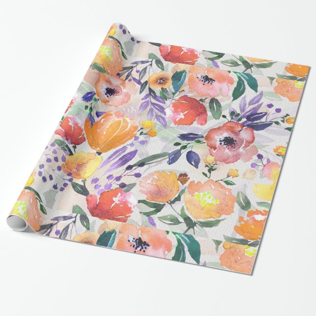 Colourful Flowers Collage Wrapping Paper (Unrolled)