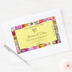 Colourful Flowers Cream Product Labels with Hearts