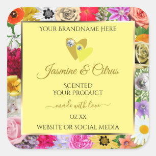 Colourful Flowers Cream Product Labels with Hearts