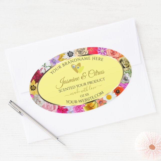 Colourful Flowers Cream Product Labels with Hearts (Envelope)