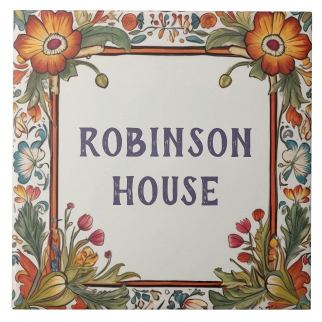 Colourful Flowers Custom House Name Plate Sign Tile (Front)