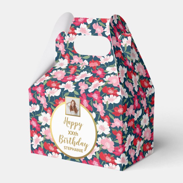 Colourful Flowers, Custom Photo, Happy Birthday Favour Box (Front Side)