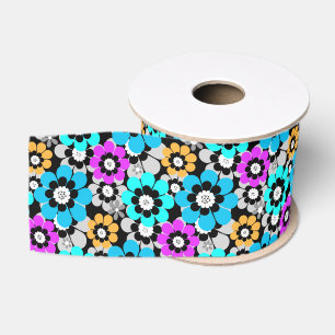 Colourful flowers daisies Blue Turquoise Purple  Grosgrain Ribbon