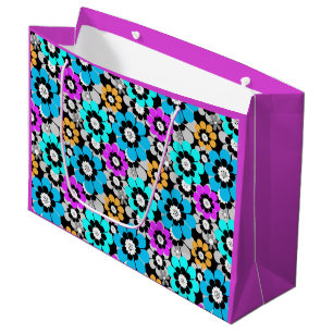 Colourful flowers daisies Blue Turquoise Purple Large Gift Bag