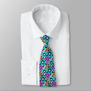 Colourful flowers daisies Blue Turquoise Purple  Tie