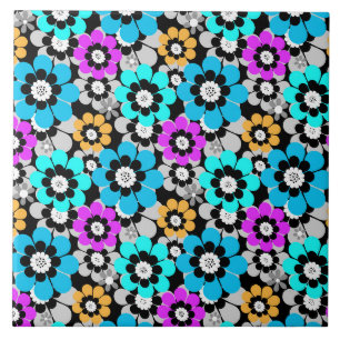 Colourful flowers daisies Blue Turquoise Purple Tile