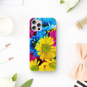 Colourful Flowers, Daisies - Blue Yellow Pink