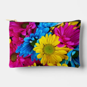 Colourful Flowers, Daisies - Blue Yellow Pink Accessory Pouch