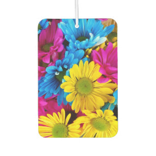 Colourful Flowers, Daisies - Blue Yellow Pink Car Air Freshener