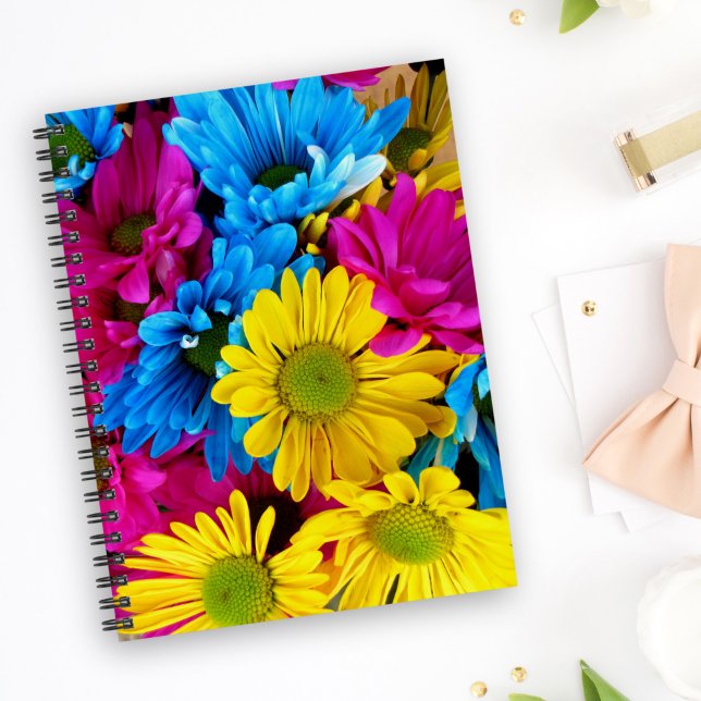 Colourful Flowers, Daisies - Blue Yellow Pink Notebook (Creator Uploaded)