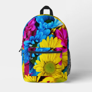 Colourful Flowers, Daisies - Blue Yellow Pink Printed Backpack