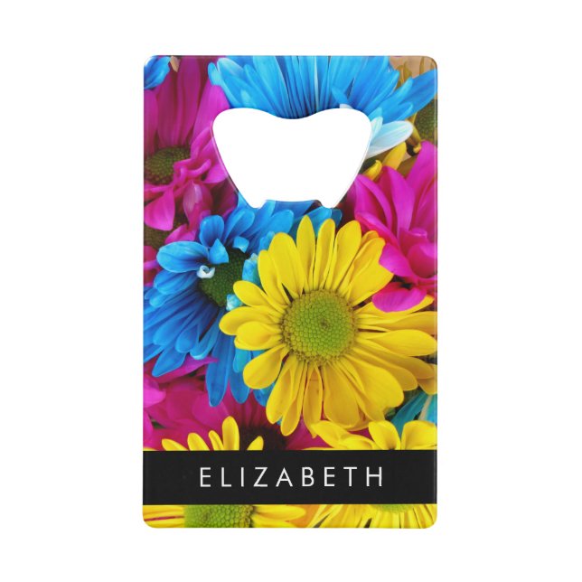Colourful Flowers, Daisies, Boho, Your Name (Front)