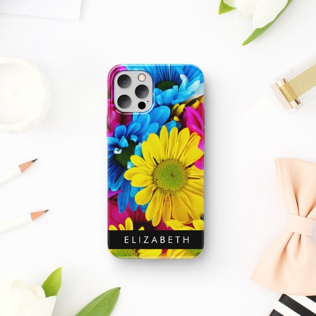 Colourful Flowers, Daisies, Boho, Your Name Case-Mate iPhone Case (Creator Uploaded)