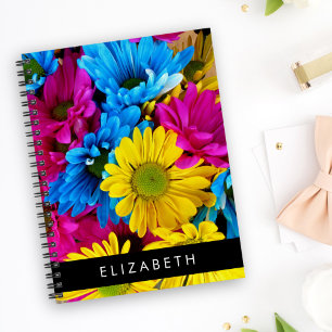 Colourful Flowers, Daisies, Boho, Your Name Notebook