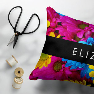Colourful Flowers, Daisies, Boho, Your Name Pillowcase