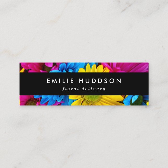 Colourful Flowers, Daisies, Floristry, Flower Shop Mini Business Card (Front)