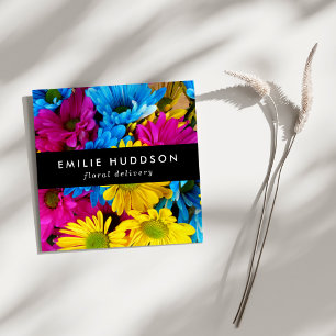 Colourful Flowers, Daisies, Floristry, Flower Shop Square Business Card