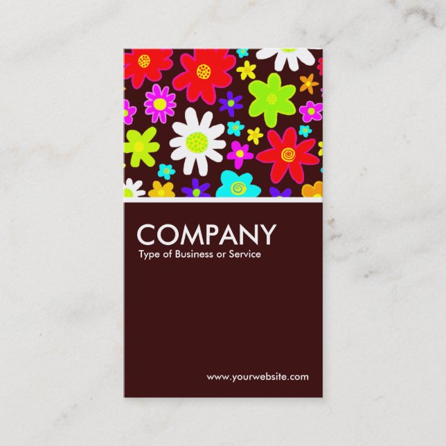 Colourful Flowers - Dark Brown Business Card (Front)