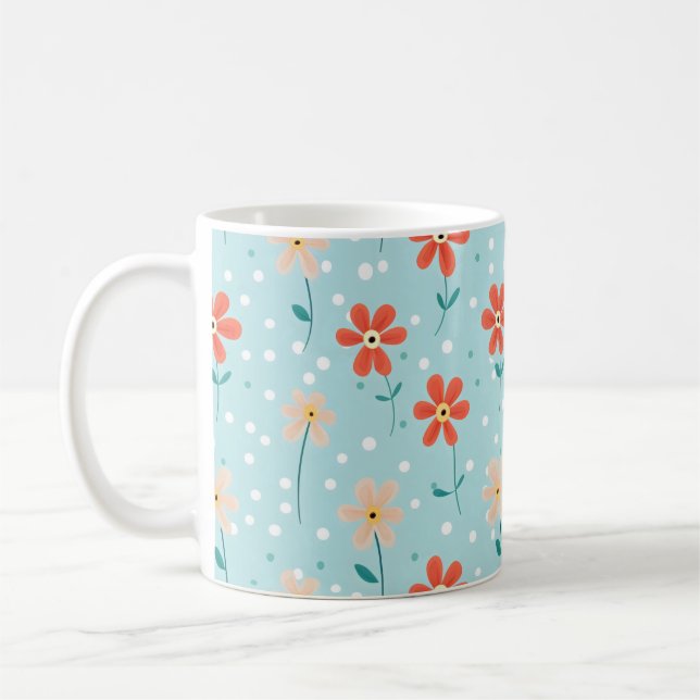 Colourful Flowers Delicate Pattern Coffee Mug (Left)