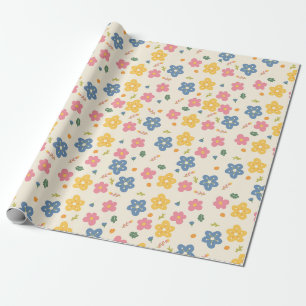 Colourful flowers doodle  wrapping paper