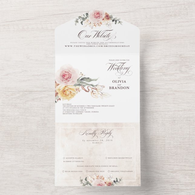 Colourful Flowers Elegant Boho Wedding All In One Invitation (Inside)