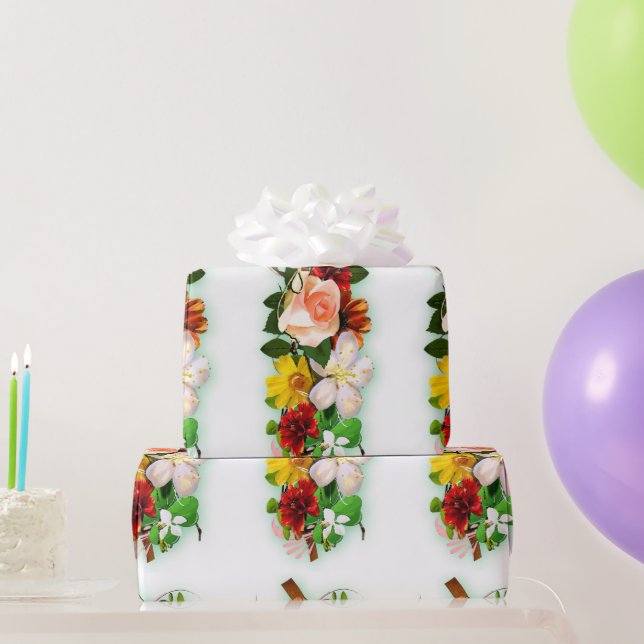 Colourful Flowers Elegant Modern Template Gift Wrapping Paper (Party Gifts)