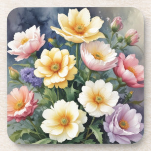 Colourful Flowers Elegant Watercolor Painting Coaster