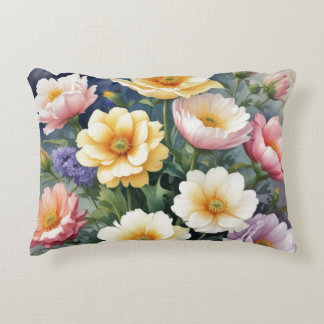 Colourful Flowers Elegant Watercolor Painting Decorative Cushion