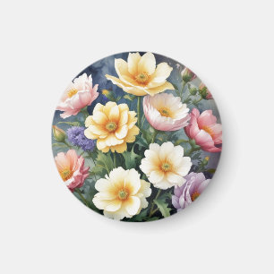 Colourful Flowers Elegant Watercolor Painting Magnet