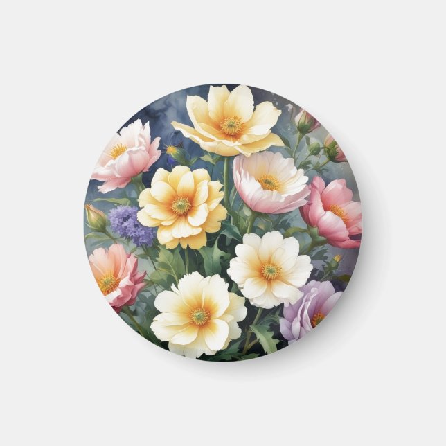 Colourful Flowers Elegant Watercolor Painting Magnet (Front)