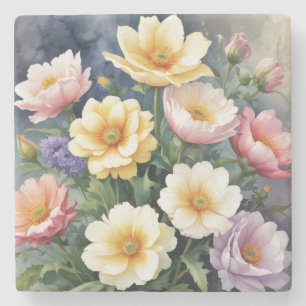 Colourful Flowers Elegant Watercolor Painting Stone Coaster