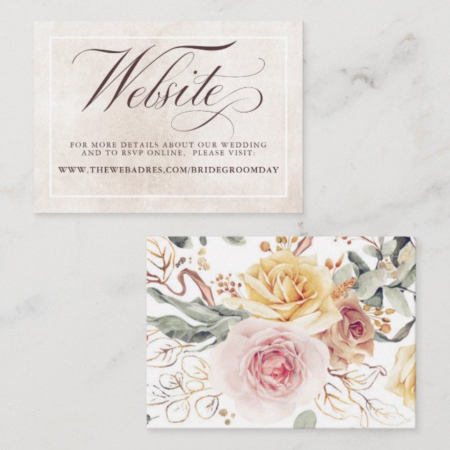 Colourful Flowers Elegant Wedding Website Enclosure Card (Front/Back)
