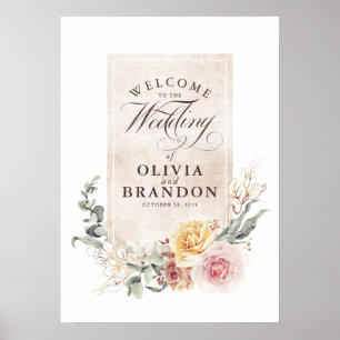 Colourful Flowers Elegant Wedding Welcome Sign
