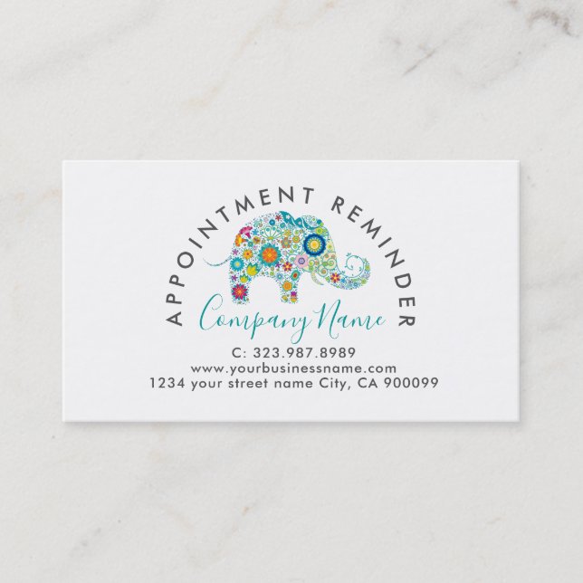 Colourful Flowers Elephant Appointment Card (Front)
