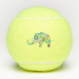 Colourful Flowers elephant illustration Tennis Balls
