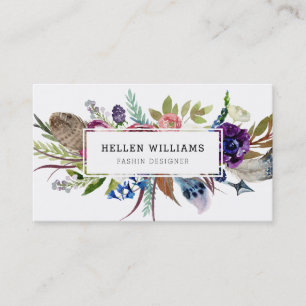 Colourful flowers & feathers bouquet business card