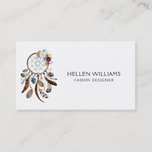 Colourful flowers & feathers dreamcatcher business card