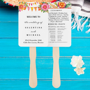 Colourful Flowers Fiesta Mexican Wedding Program Hand Fan