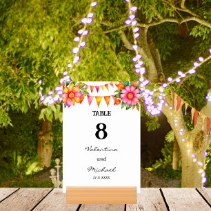 Colourful Flowers Fiesta Mexican Wedding Table Number