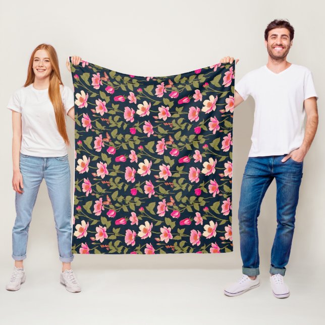 Colourful Flowers-Floral Pattern 22-Fleece Blanket (In Situ)