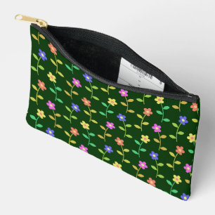 Colourful Flowers, Floral Pattern, Greenery, Boho Accessory Pouch