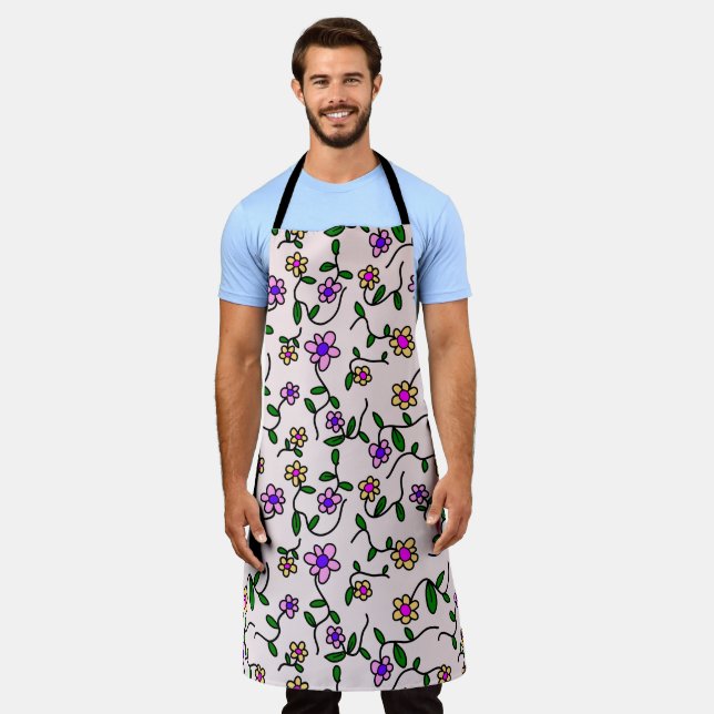 Colourful Flowers, Floral Pattern, Greenery, Boho Apron (Worn)