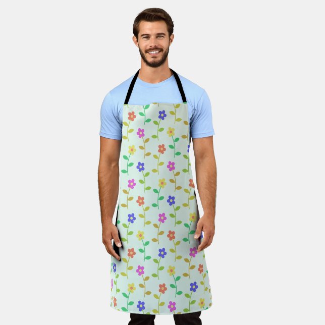 Colourful Flowers, Floral Pattern, Greenery, Boho Apron (Worn)