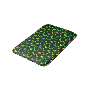 Colourful Flowers, Floral Pattern, Greenery, Boho Bath Mat