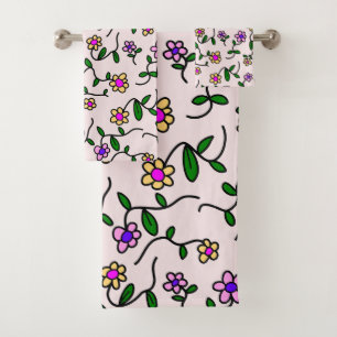 Colourful Flowers, Floral Pattern, Greenery, Boho Bath Towel Set