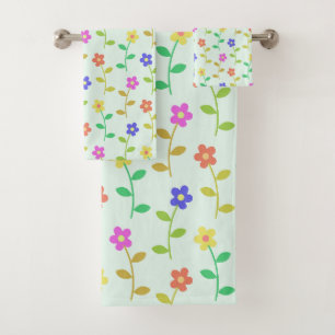 Colourful Flowers, Floral Pattern, Greenery, Boho Bath Towel Set