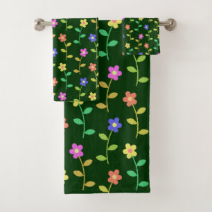 Colourful Flowers, Floral Pattern, Greenery, Boho Bath Towel Set