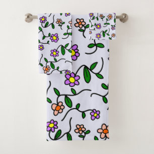 Colourful Flowers, Floral Pattern, Greenery, Boho Bath Towel Set